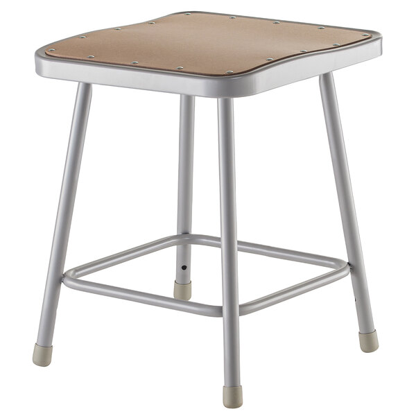 A National Public Seating square lab stool with a brown seat.