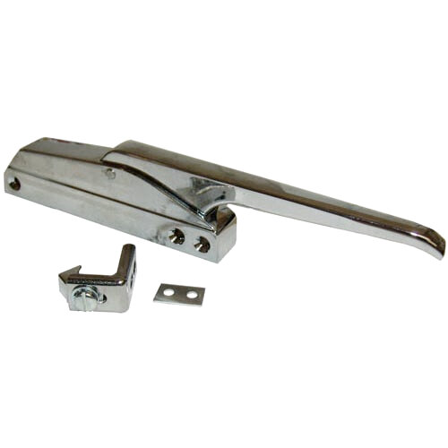 A chrome Kason door latch with a straight metal handle.