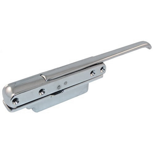 A chrome steel Kason flush mount door latch with a straight handle.