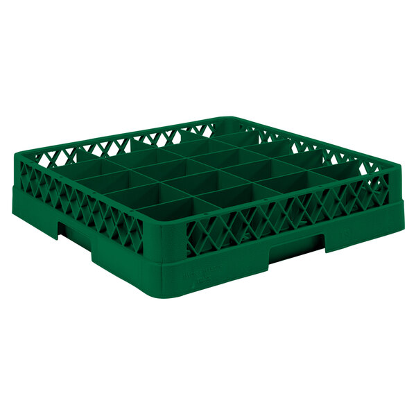A Vollrath green plastic cup rack with 20 compartments.