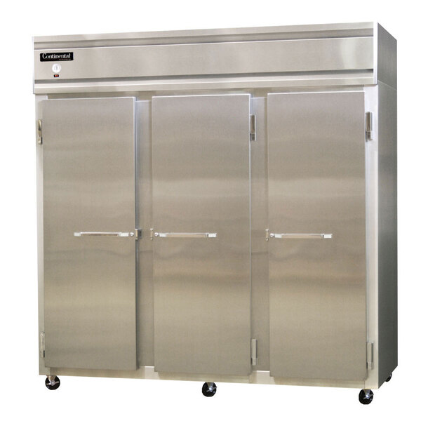 A Continental Refrigerator 3F-HD Solid Half Door Reach-In Freezer with stainless steel doors.