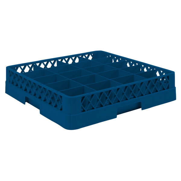 A Vollrath TR5 Traex blue plastic cup rack with 20 compartments for cups.