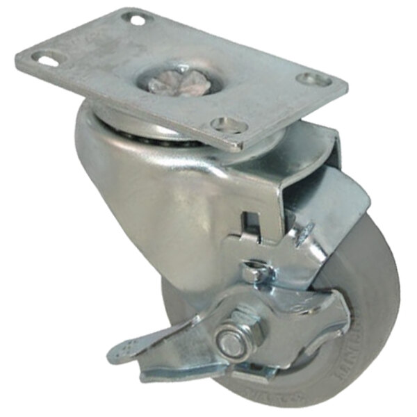 A metal wheel plate caster with a metal plate.