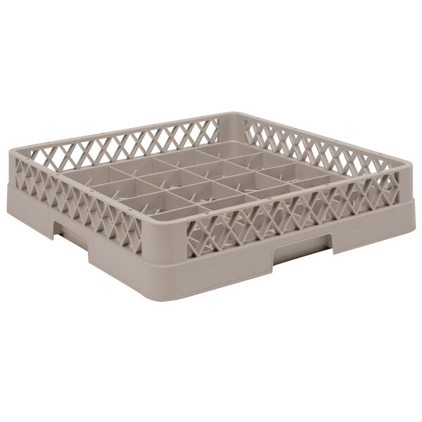 A beige Vollrath Traex cup rack with 25 compartments and holes.
