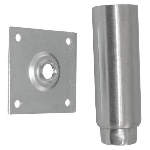 A stainless steel metal cylinder with a hex screw on a metal plate.