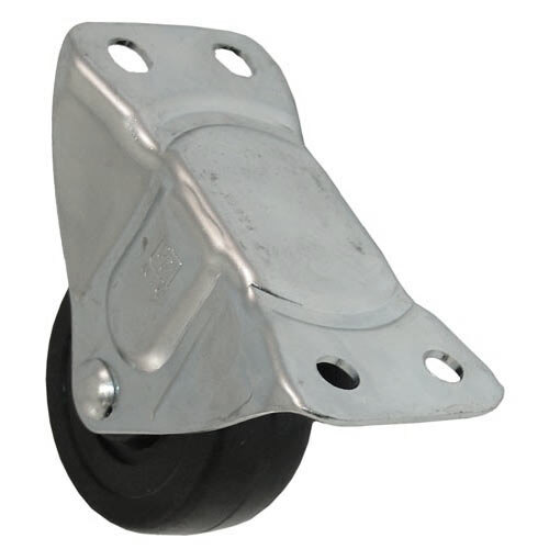 A metal and black All Points rigid plate caster wheel.