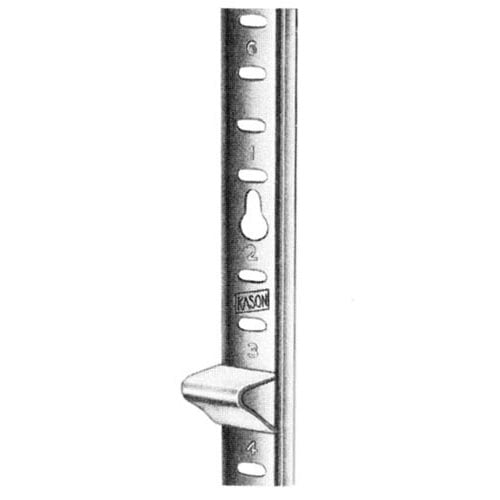 A close-up of a Kason stainless steel keyhole shelf pilaster.