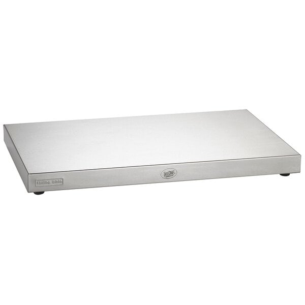 A Tablecraft stainless steel cooling plate on a counter.