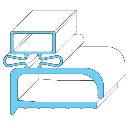 A diagram of a blue and white rectangular object with a blue handle.