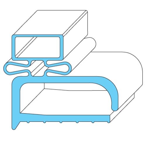 A blue diagram of a rectangular rubber gasket for a drawer.
