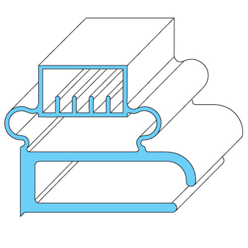 A diagram of a blue rubber magnetic door gasket for a refrigerator.