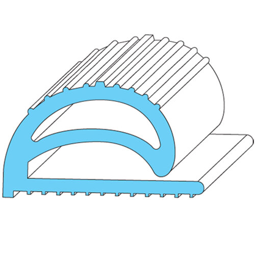 A blue and white rubber strip with a circular cross-section.