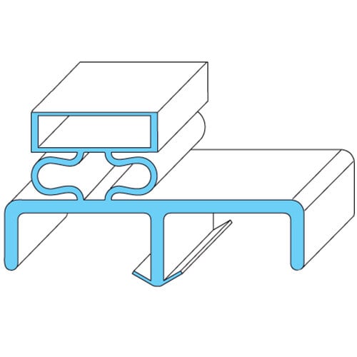 A diagram of a blue and white rectangular rubber gasket with a blue and black design.