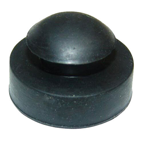 A close-up of a black round rubber foot with a round cap.
