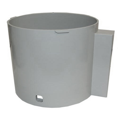 A gray metal Robot Coupe replacement cutter bowl.