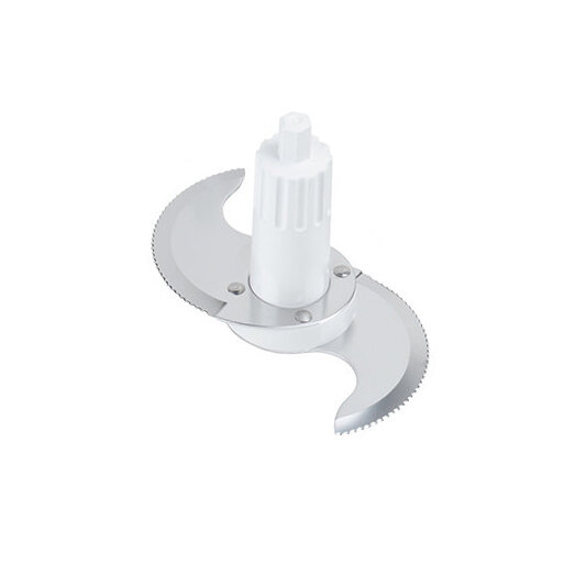 A white serrated "S" blade for a food processor.