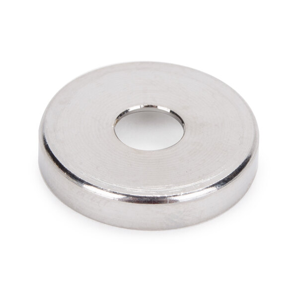A round stainless steel bearing cap with a hole in the middle.