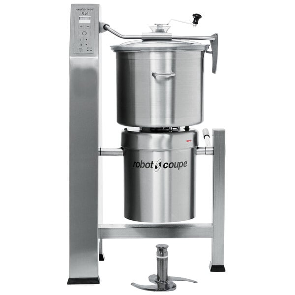 A Robot Coupe stainless steel 2-speed vertical cutter mixer.
