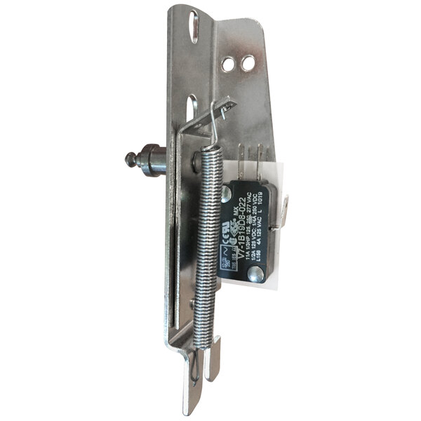 A metal device with a latch and spring on it.