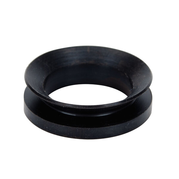 A black circular rubber V-ring with a hole in the center.