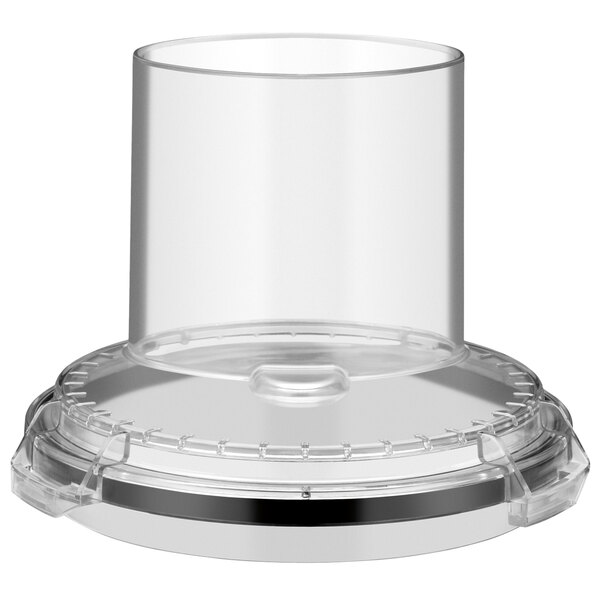 A clear plastic lid for a Waring batch bowl.