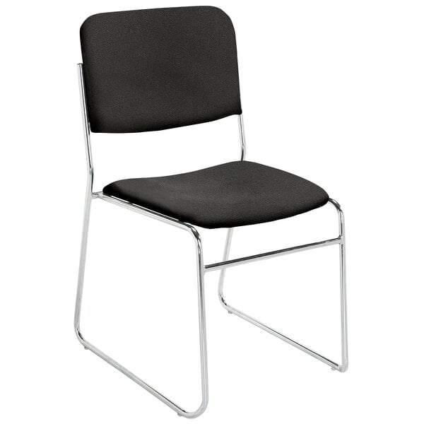 A National Public Seating black padded chair with chrome legs.