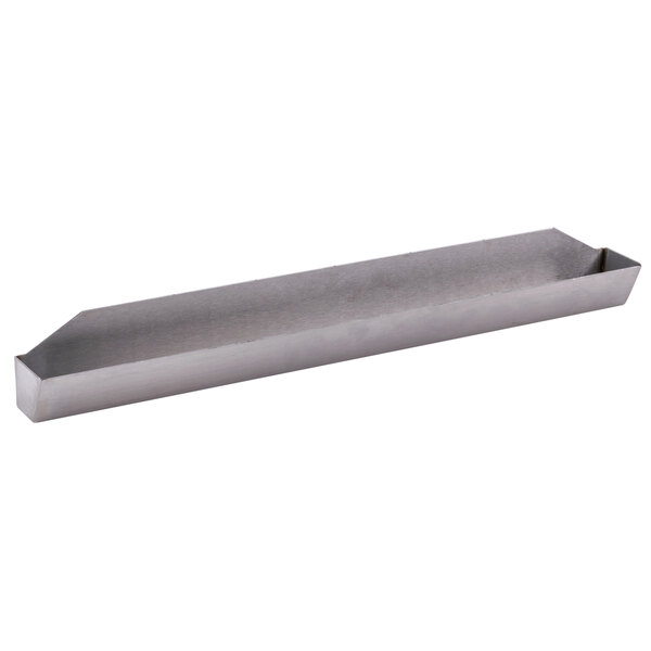 An Avantco stainless steel rectangular drip tray with a handle.