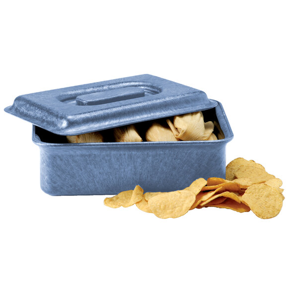 A blue HS Inc. Blueberry Tamale Multi-Purpose Server with chips in it.
