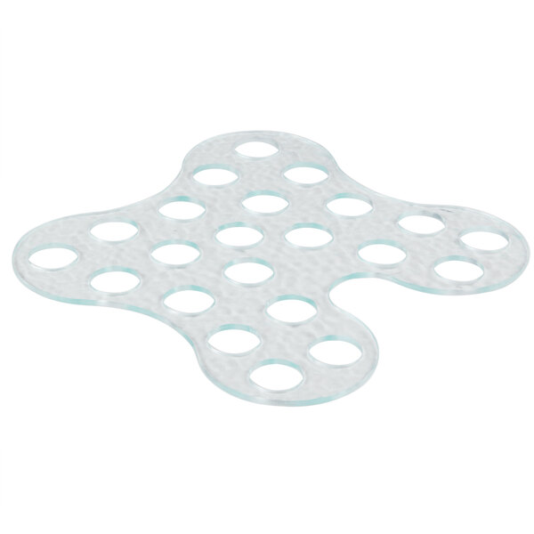 A clear plastic mat with 22 holes in it.