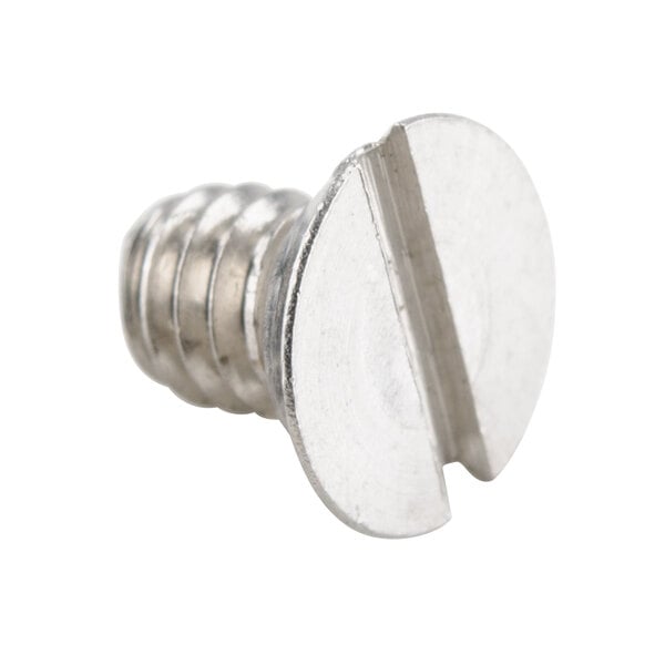 A close-up of a Nemco stainless steel screw with a flat metal head.