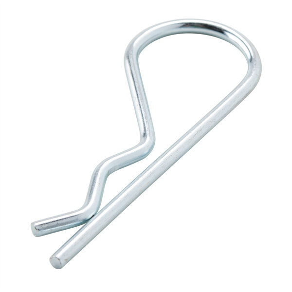 A close-up of a metal hook with a clip on the end.