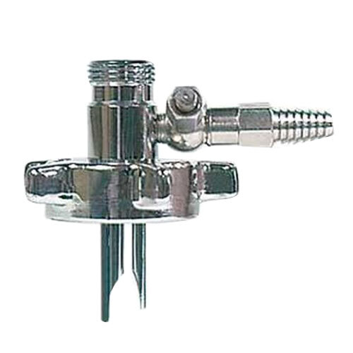 A close-up of the Micro Matic Twin Probe Beer Keg Coupler with stainless steel probes.