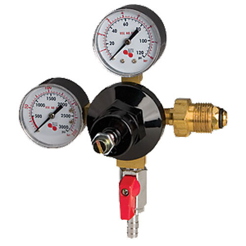 A Micro Matic Premium Plus double gauge nitrogen high-pressure regulator with a red and black gauge.