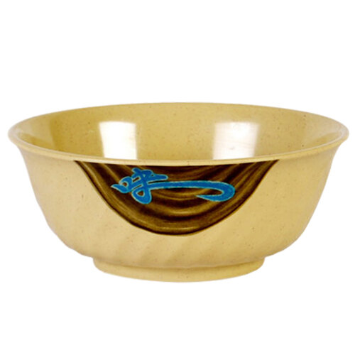 A Thunder Group melamine bowl with a blue swirl design.