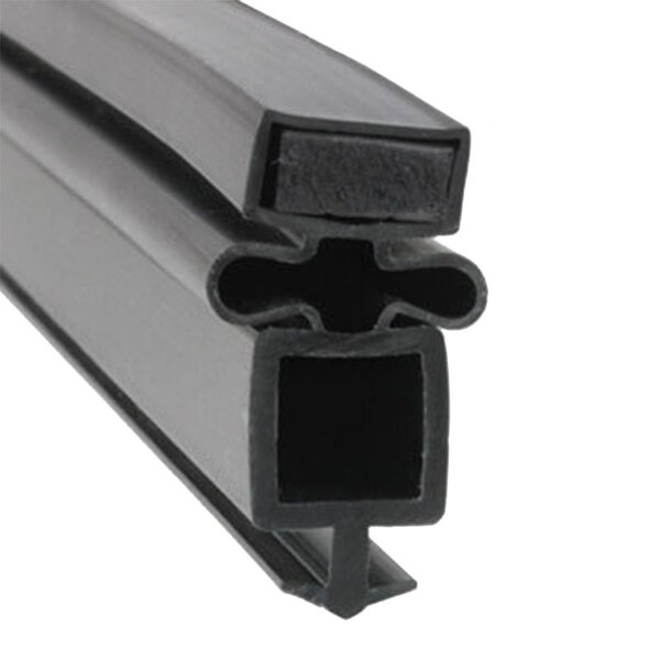 A close-up of a black rubber seal with a square cross-section and two holes.