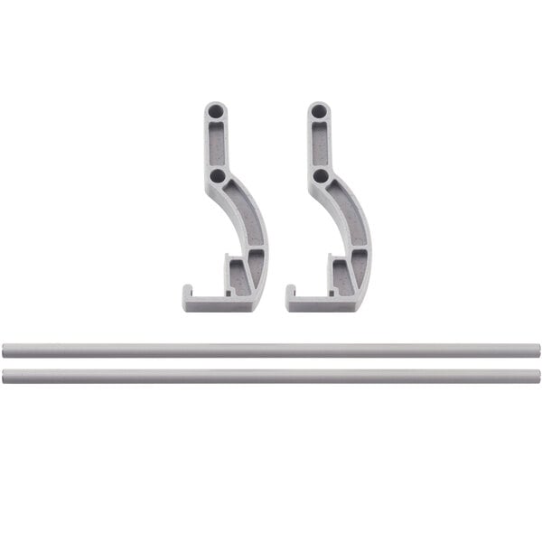 A pair of grey plastic Cambro shelf rails.