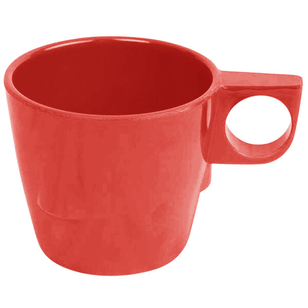 A Thunder Group Pure Red Melamine Mug with a handle.