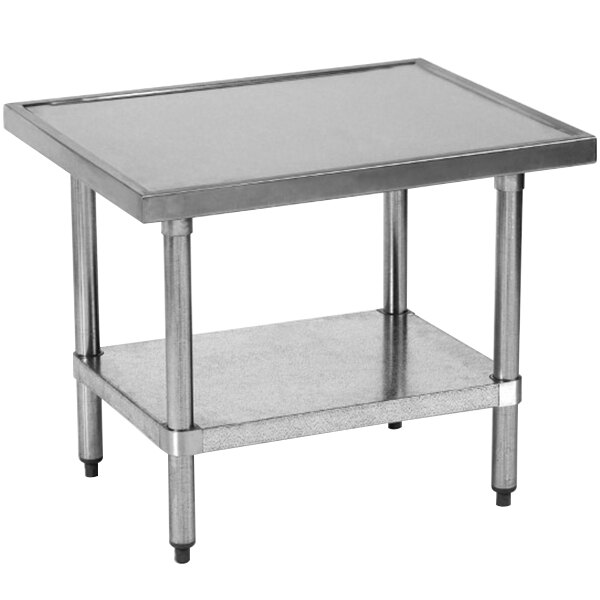 A Globe stainless steel mixer table with a galvanized undershelf.