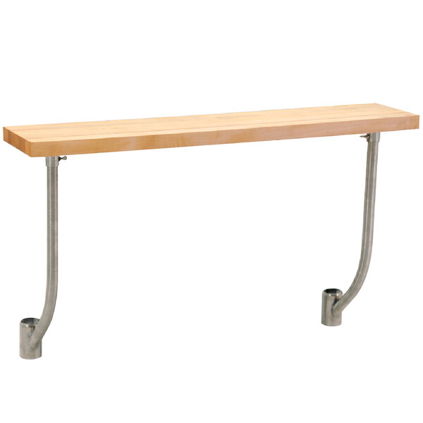 An Eagle Group adjustable height work table with a wooden cutting board on a metal shelf.