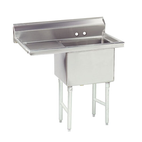 A stainless steel Advance Tabco one compartment sink with left drainboard.
