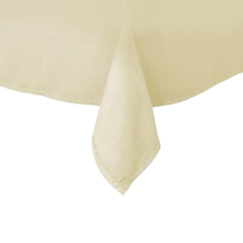 A white tablecloth with a white hemmed edge.