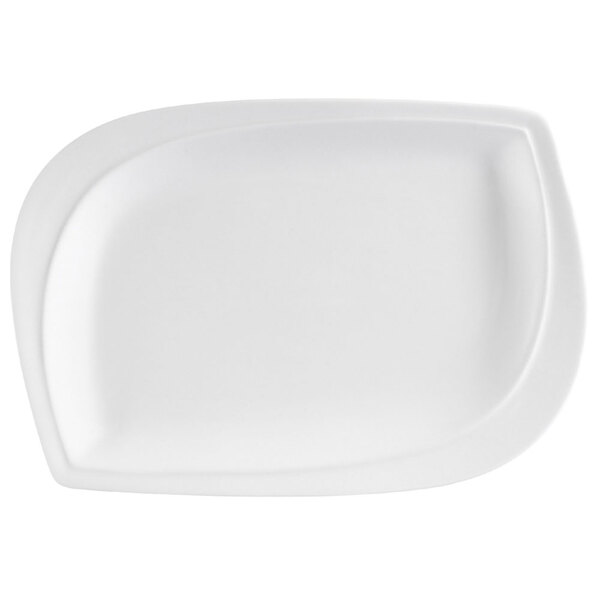A white porcelain platter with a curved edge.