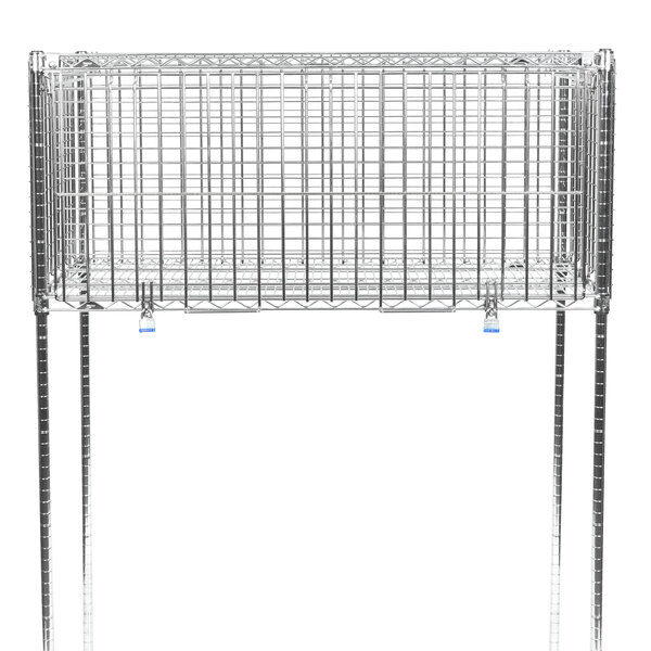 A Metro Super Erecta wire security module with blue handles.