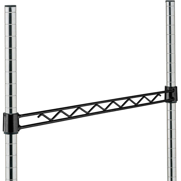 A black metal hanger rail with two bars.