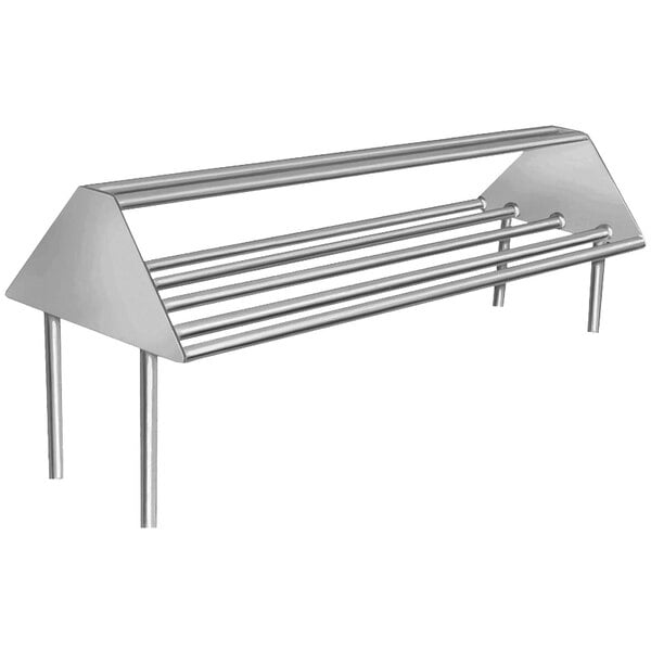 A stainless steel Advance Tabco double-sided rack with four metal rods.