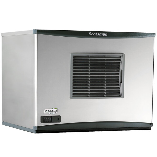A silver rectangular Scotsman air cooled ice machine with a vent.