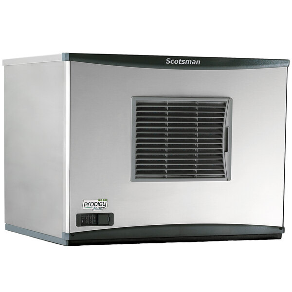 A silver rectangular Scotsman air cooled ice machine with a vent.