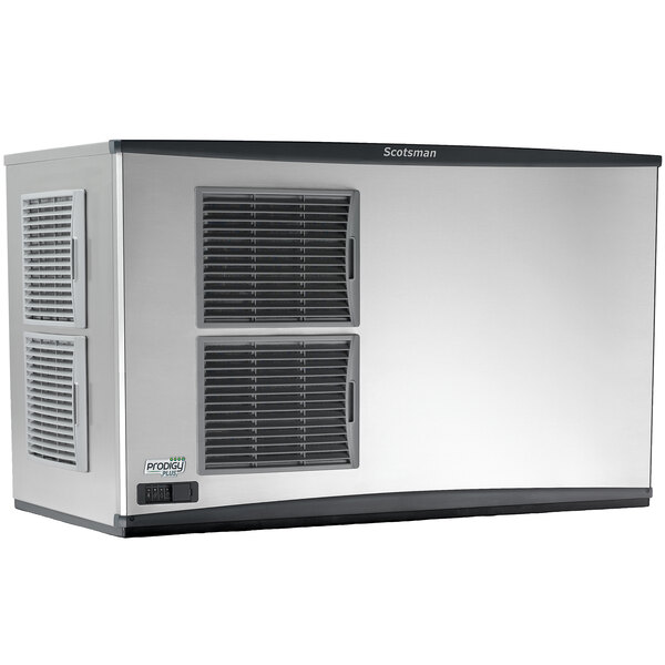 A Scotsman Prodigy Plus air cooled medium cube ice machine with a stainless steel finish.