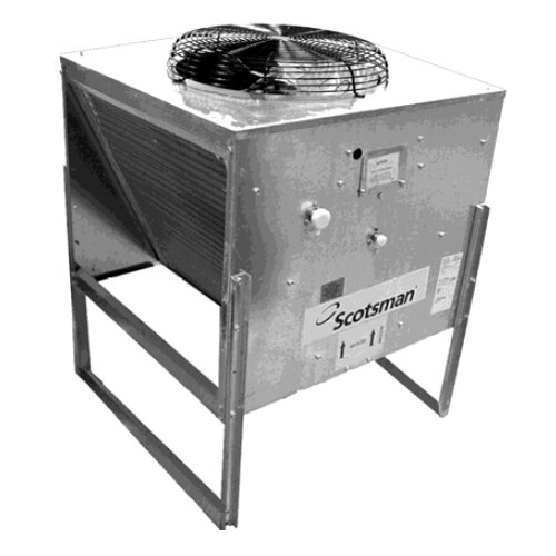A large metal Scotsman remote condenser box with a fan on top.