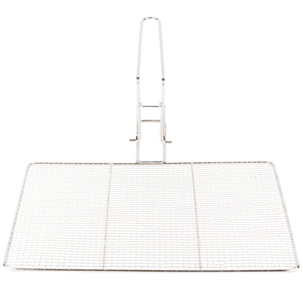 A metal mesh tray with a handle.